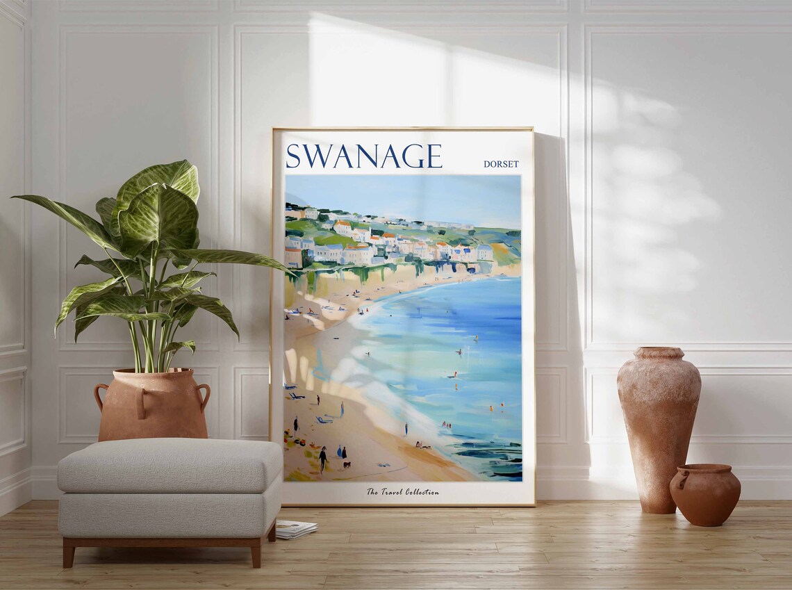 Swanage Dorset Beach Painting of a Seaside Town Summer Travel Poster - Image 3
