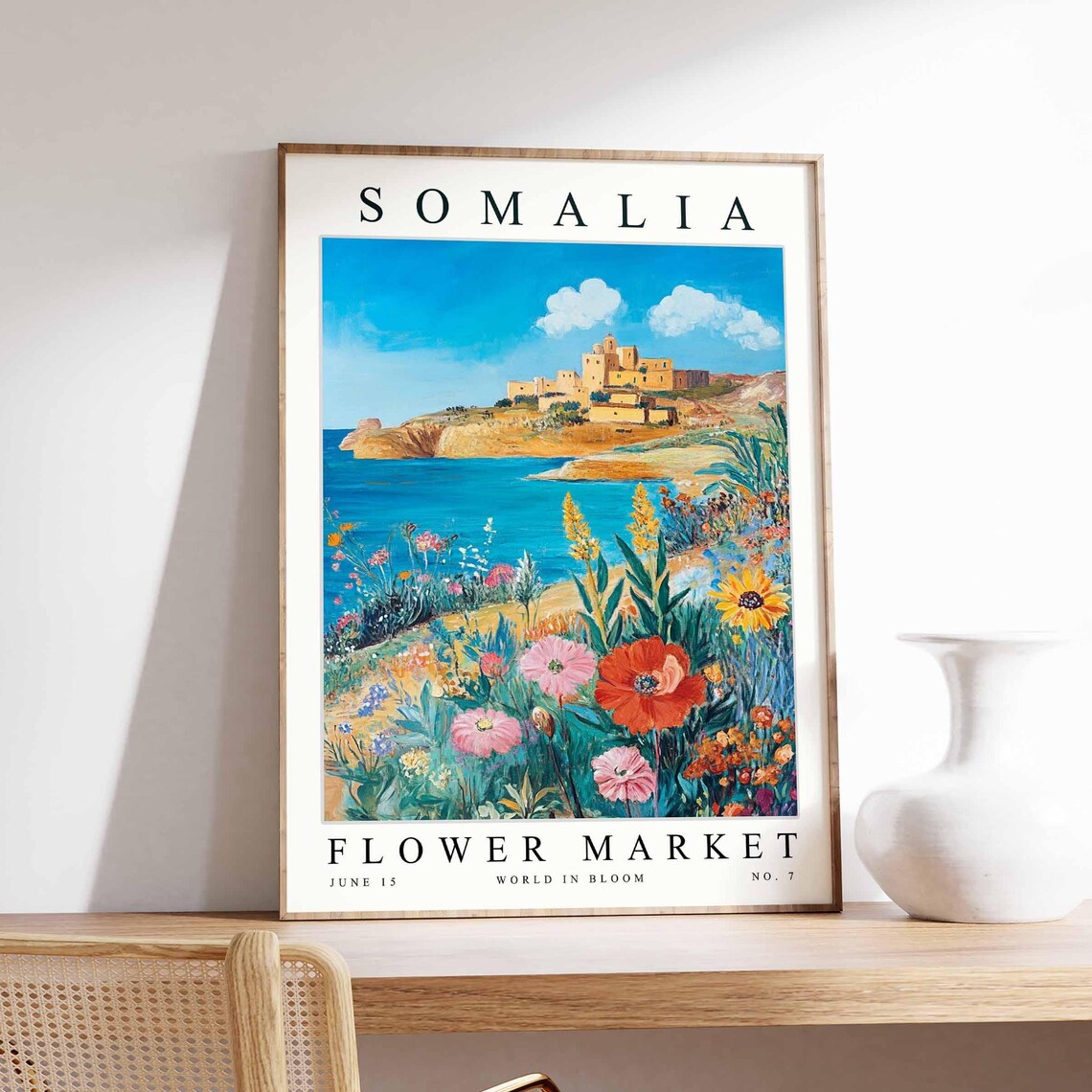 Somalia Flower Market Cliffside City Poppy Meadow Sea Poster