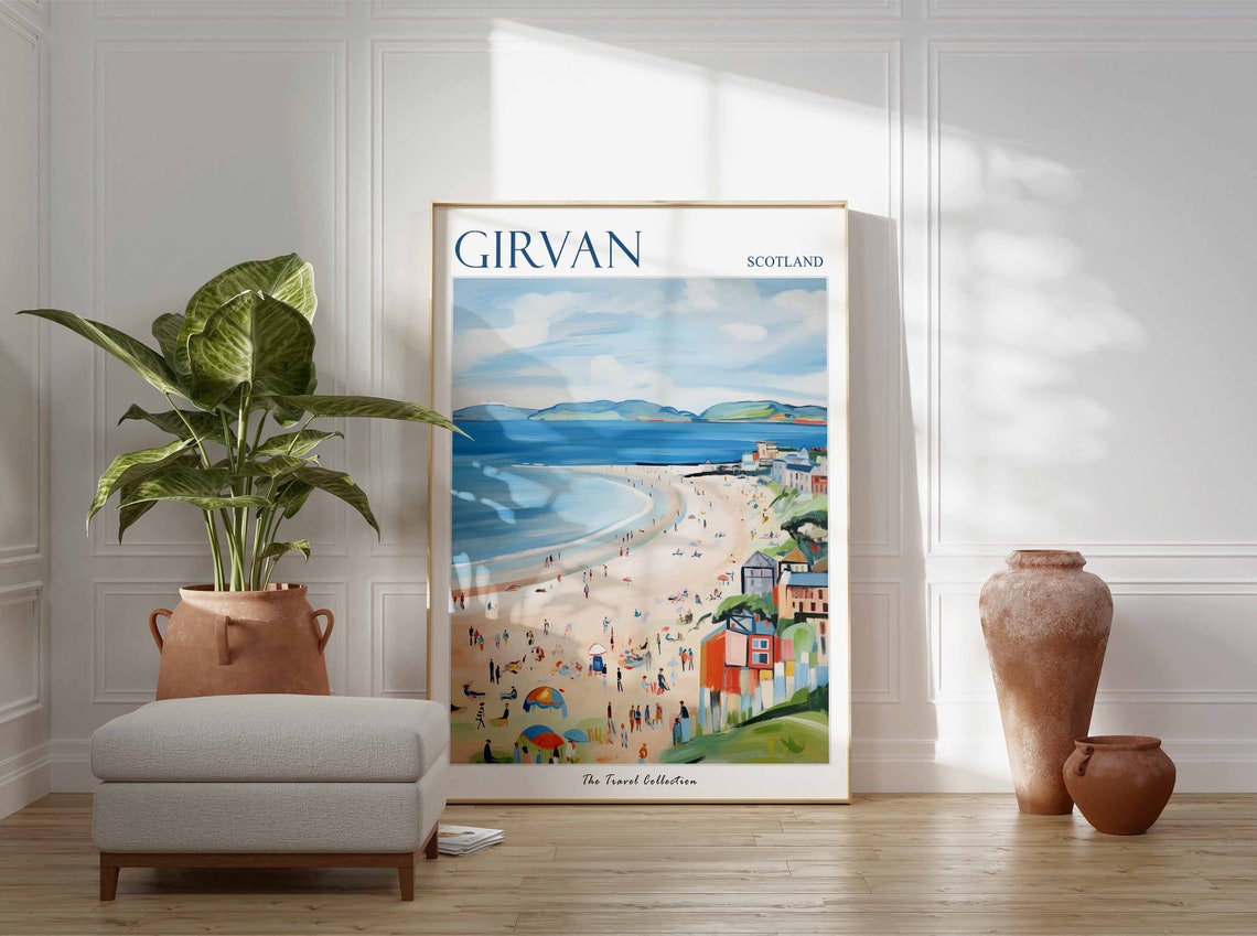 Girvan Scotland Wide Bay Crowded Beach Colourful Seafront Poster - Image 3