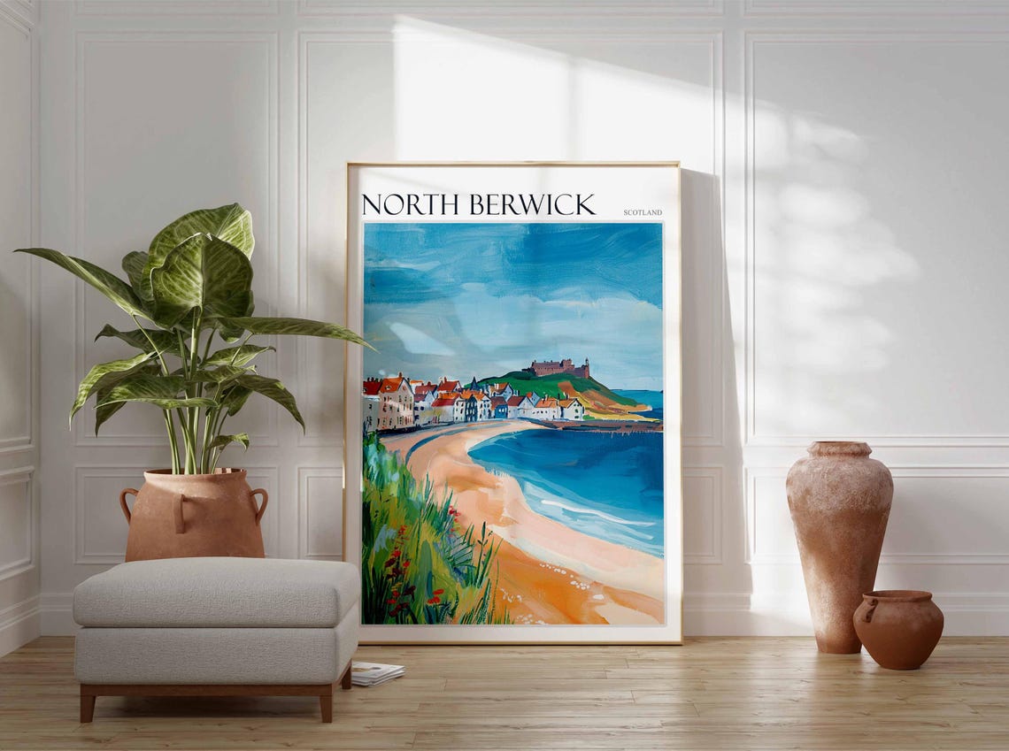North Berwick Sandy Beach Castle on Hill Scotland Travel Poster - Image 4