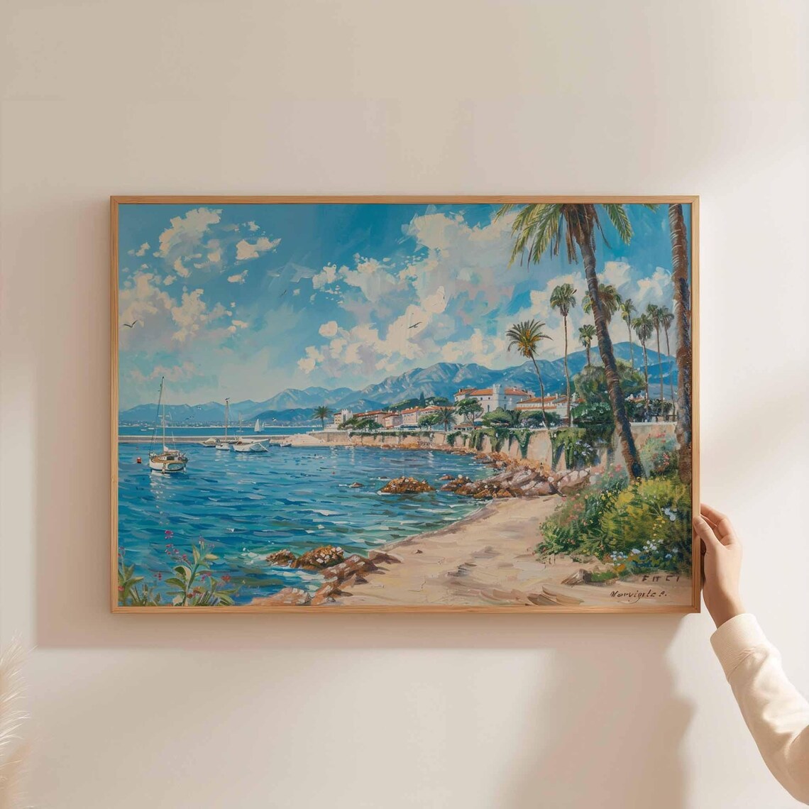 Cannes French Riviera Rocky Cove Sailboats Headland Bay Poster