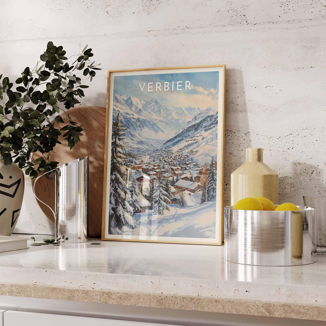 Verbier Switzerland Panoramic Village Mountain Scene Travel Poster - Image 2