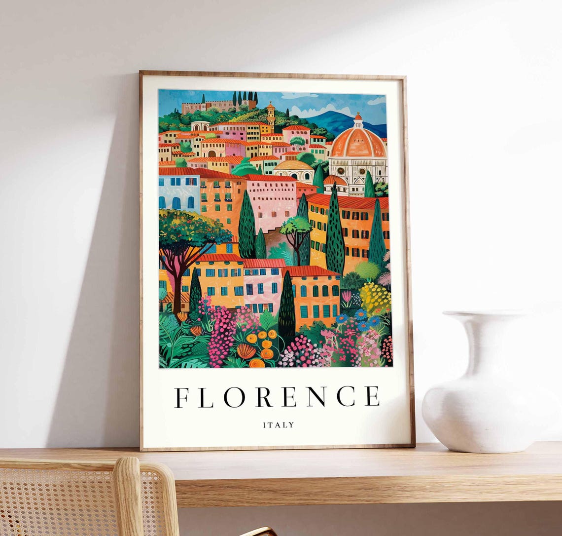 Florence Italy Whimsical Duomo Cityscape Folk Art Style Poster