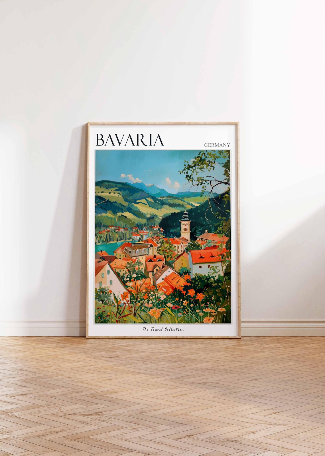 Bavaria Germany Alpine Village Hills Church Colorful Travel Poster - Image 2