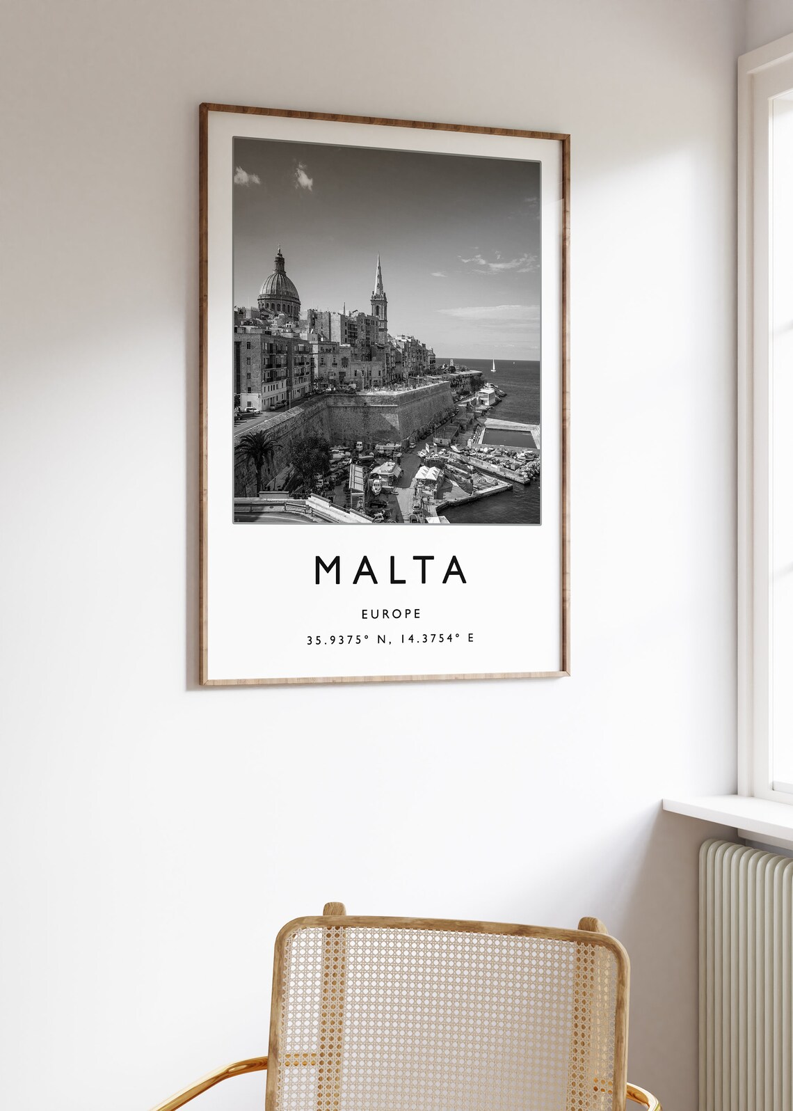 Malta Europe Black and White Poster Historic Harbor Cityscape Art - Image 2