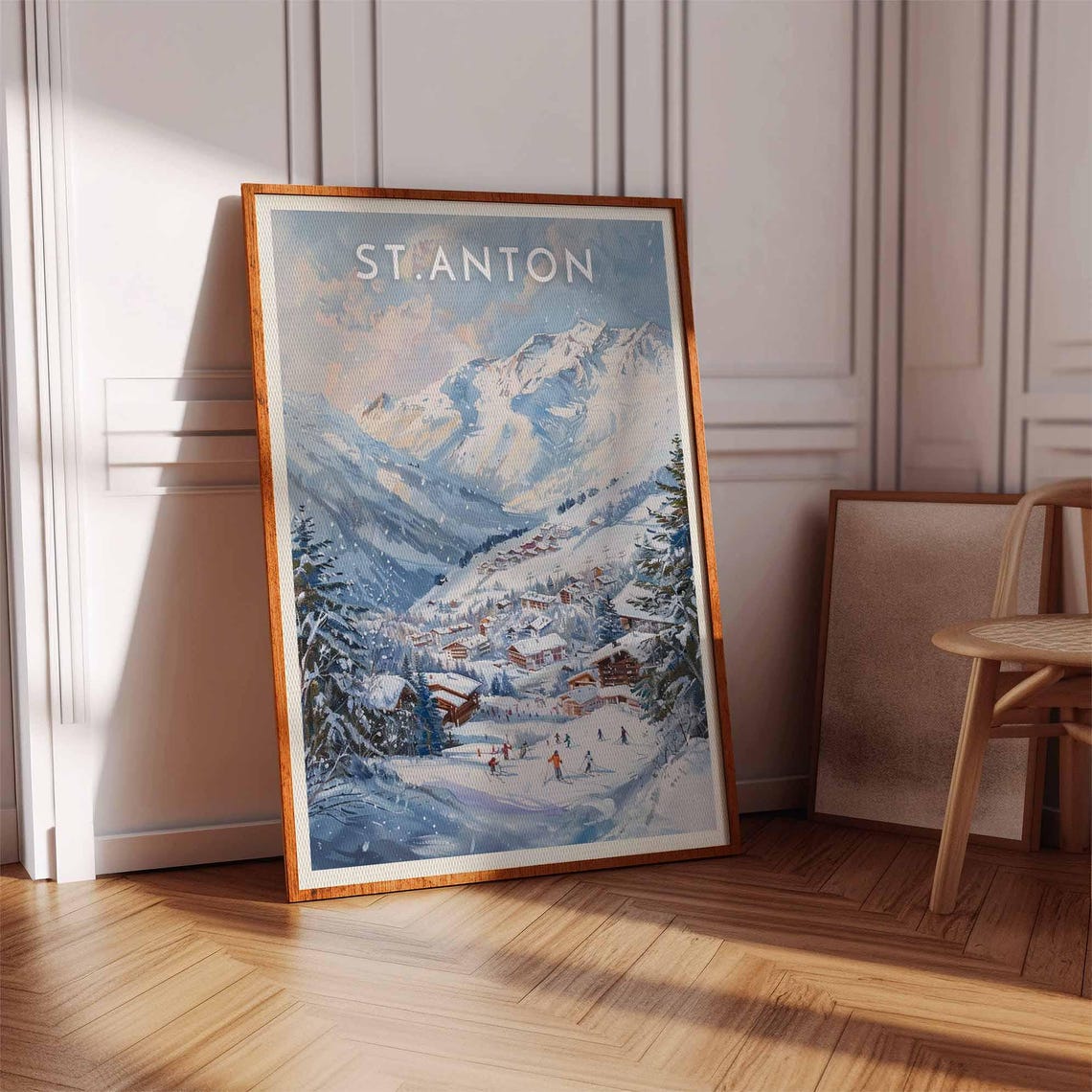 St. Anton Austria Blue Watercolor Panoramic Village Resort Poster - Image 3