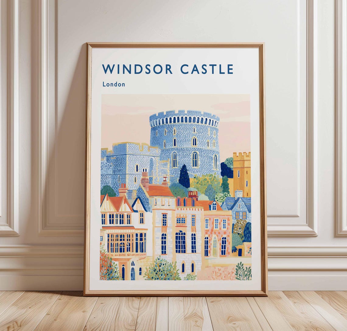 Windsor Castle London Round Tower Townhouse View Travel Poster