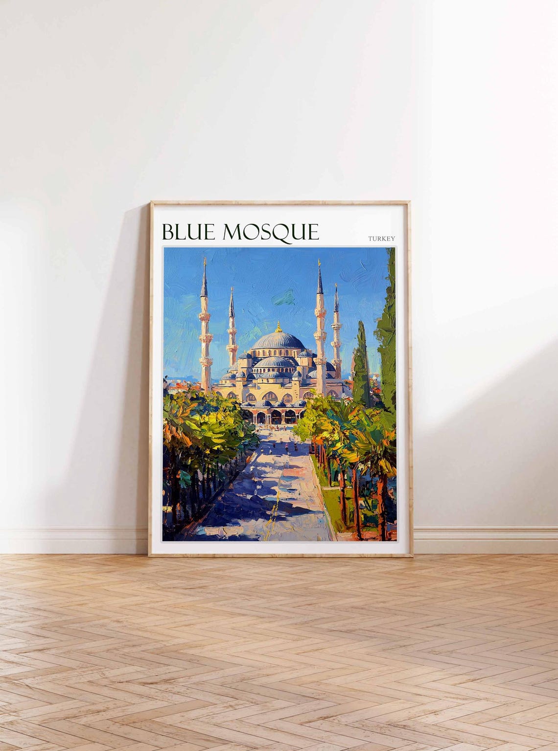 Blue Mosque Istanbul Palm Avenue Approach Bright Blue Sky Poster - Image 3