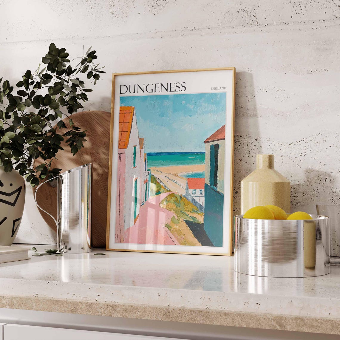 Dungeness England Pink Lane Between Pastel Seaside Cottages Poster - Image 2