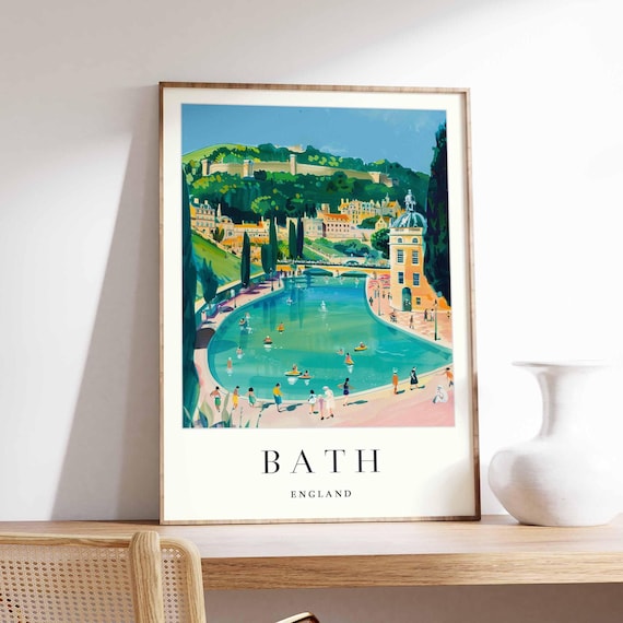 Bath England Roman Baths Grand Thermal Pool Vintage Travel Poster