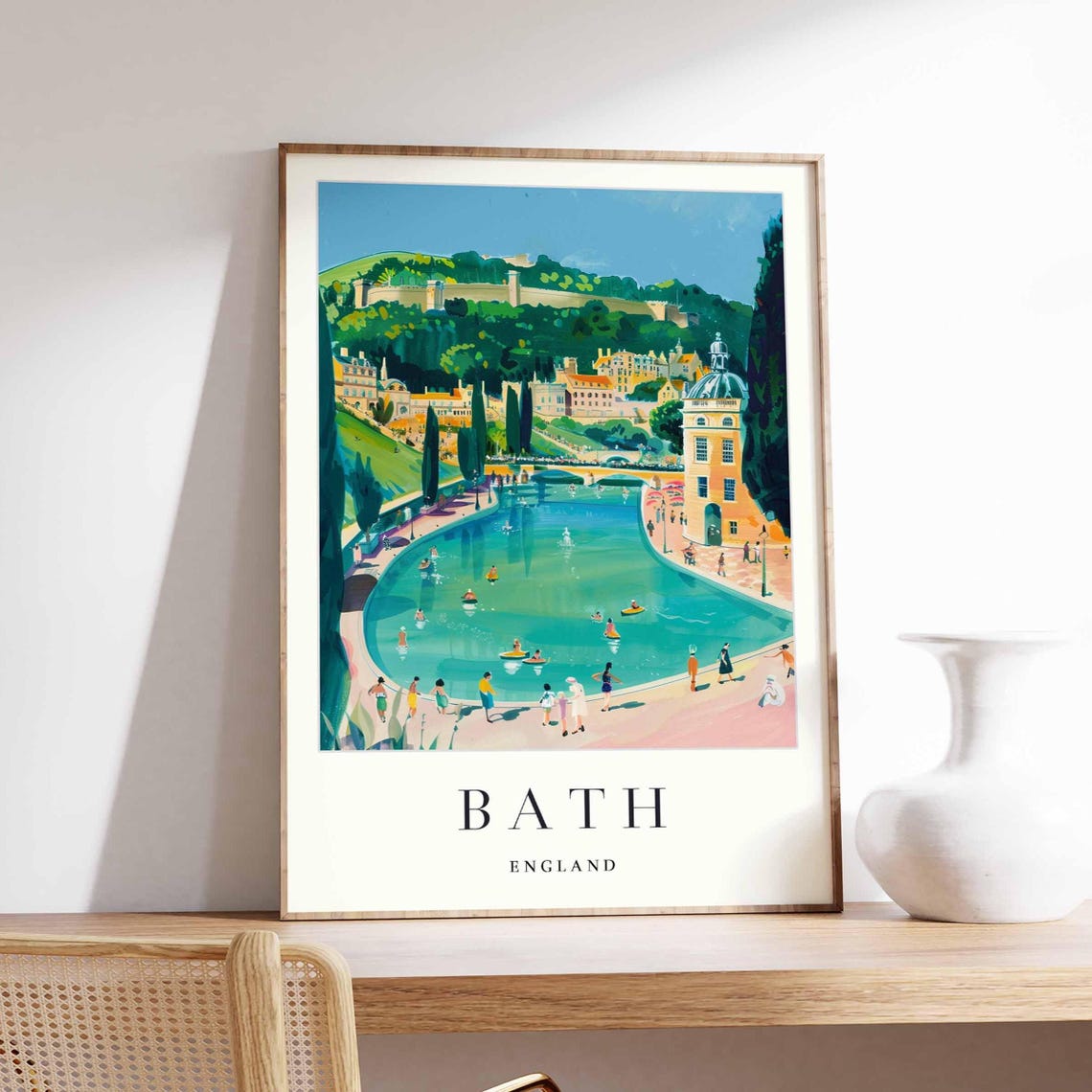 Bath England Roman Baths Grand Thermal Pool Vintage Travel Poster