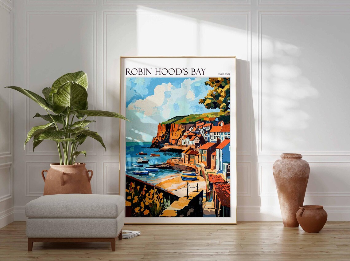 Robin Hood's Bay England Harbor Boats Rocky Quay Painting Poster - Image 4