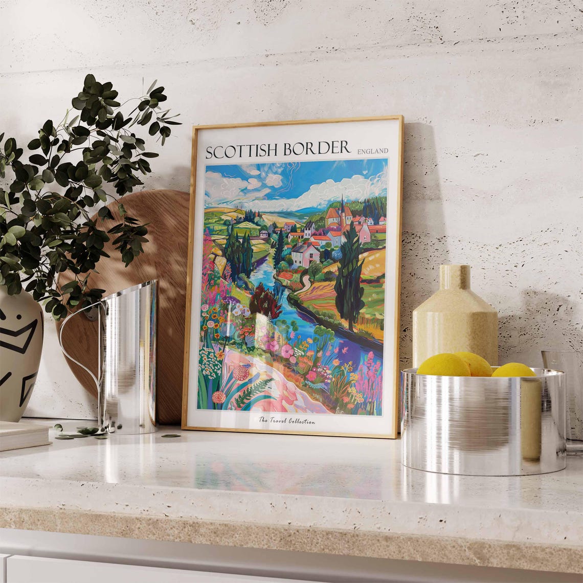 Scottish Borders River Village Floral Countryside Landscape Poster - Image 3