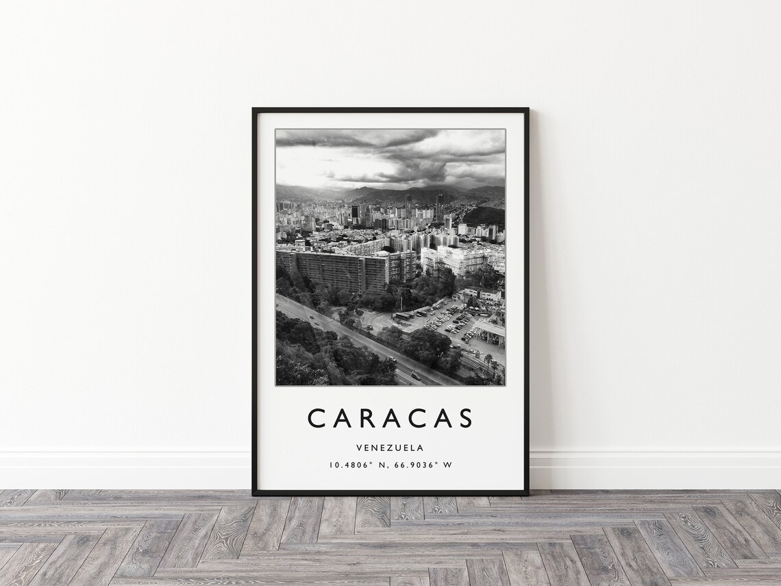 Caracas Venezuela Poster Black White City Photo Skyline Mountains View - Image 2