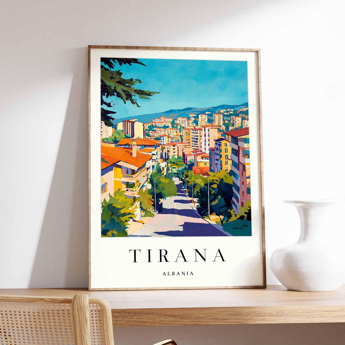 Tirana Albania Colorful Painted City Street Scene View Poster