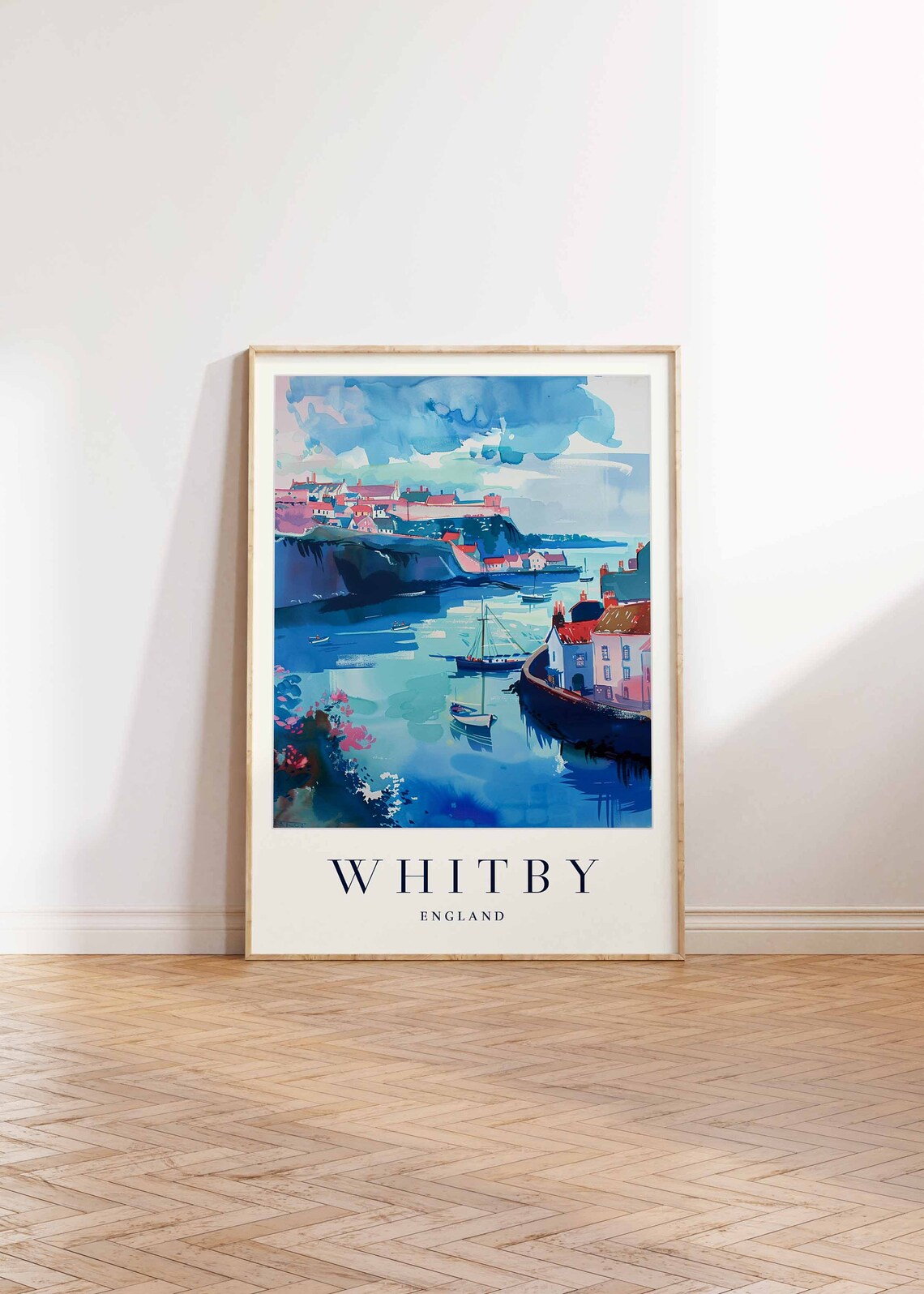 Whitby England Harbor Sailboat Watercolor Seascape Art Poster - Image 2