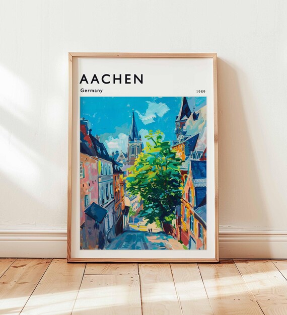 Aachen Germany 1989 Retro Travel Old Town Street Scene Print