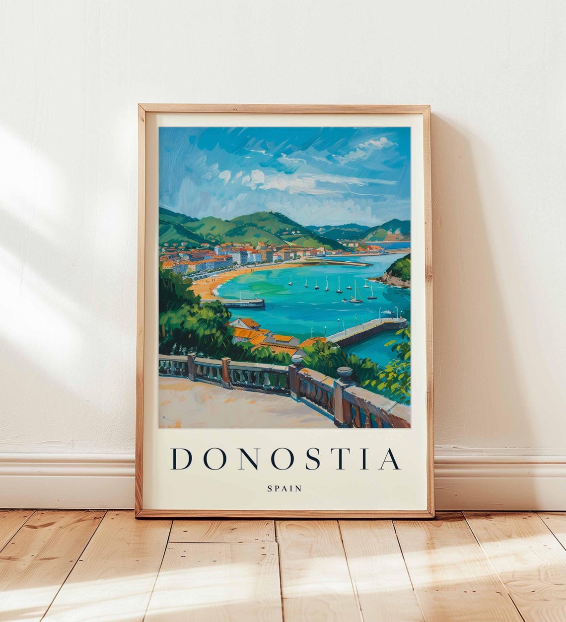 Donostia Spain Turquoise Harbor Sailboat Painting Travel Poster