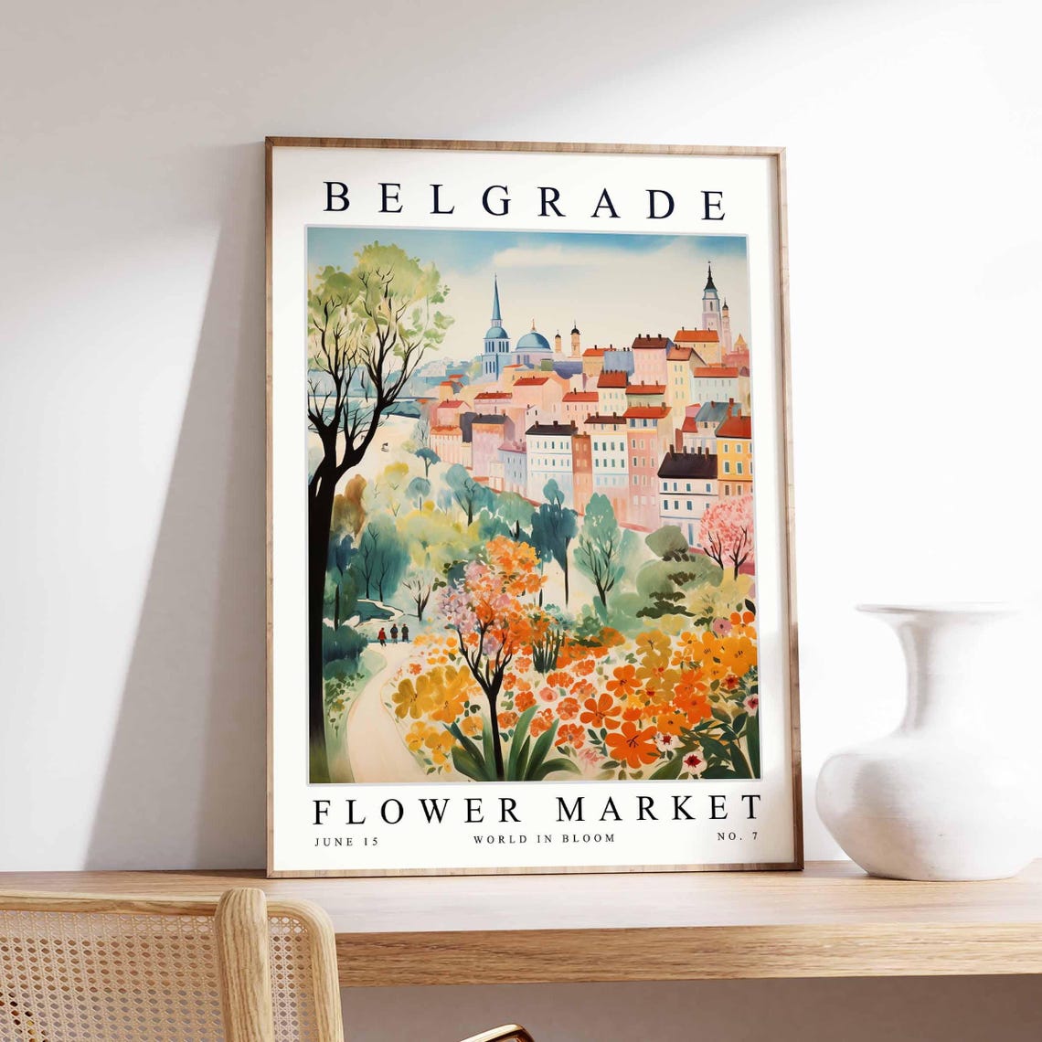 Belgrade Flower Market Hillside Garden Path City View Poster