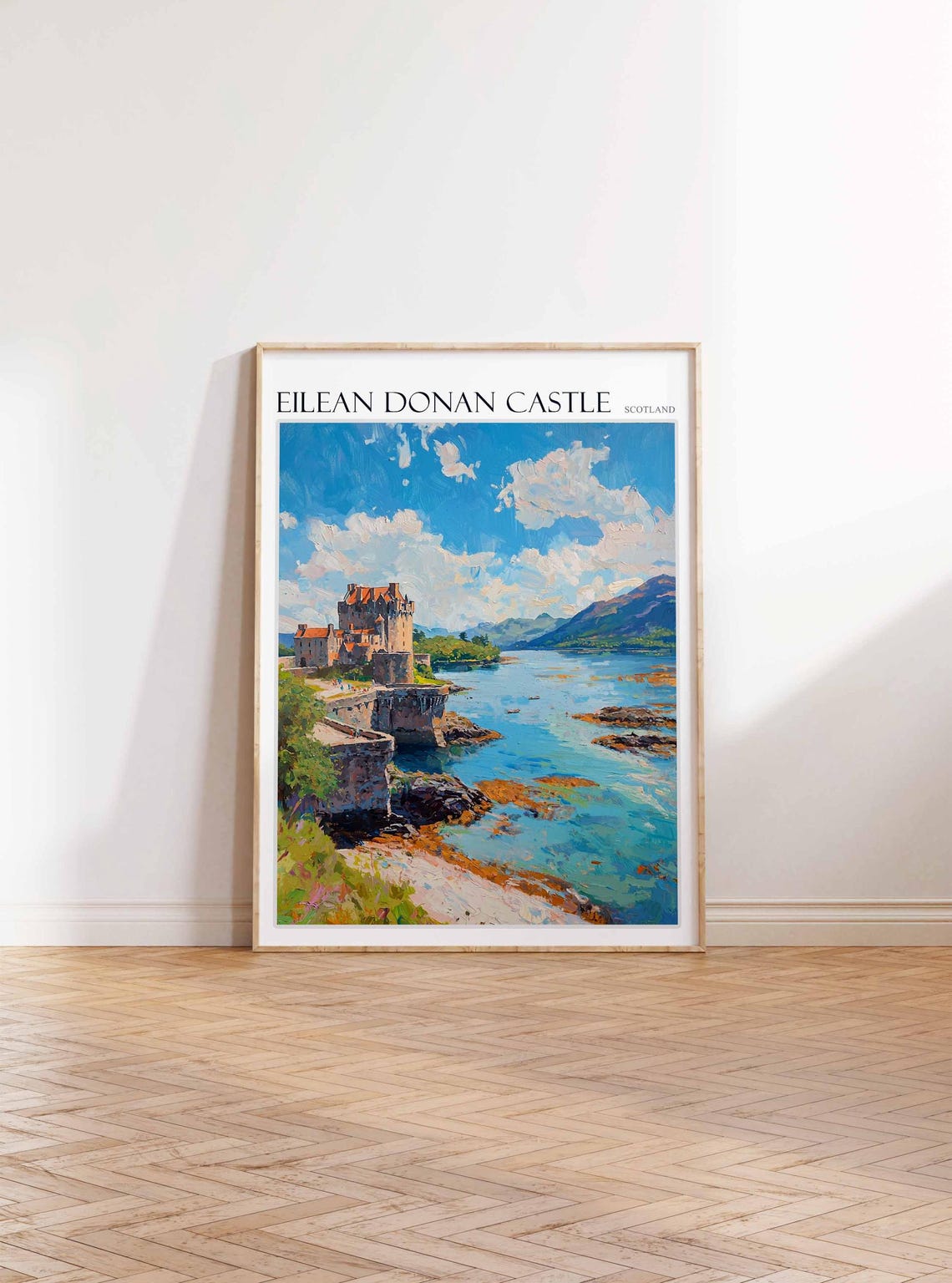 Eilean Donan Castle Scotland Impasto Stone Bridge Cloudy Sky Poster - Image 3