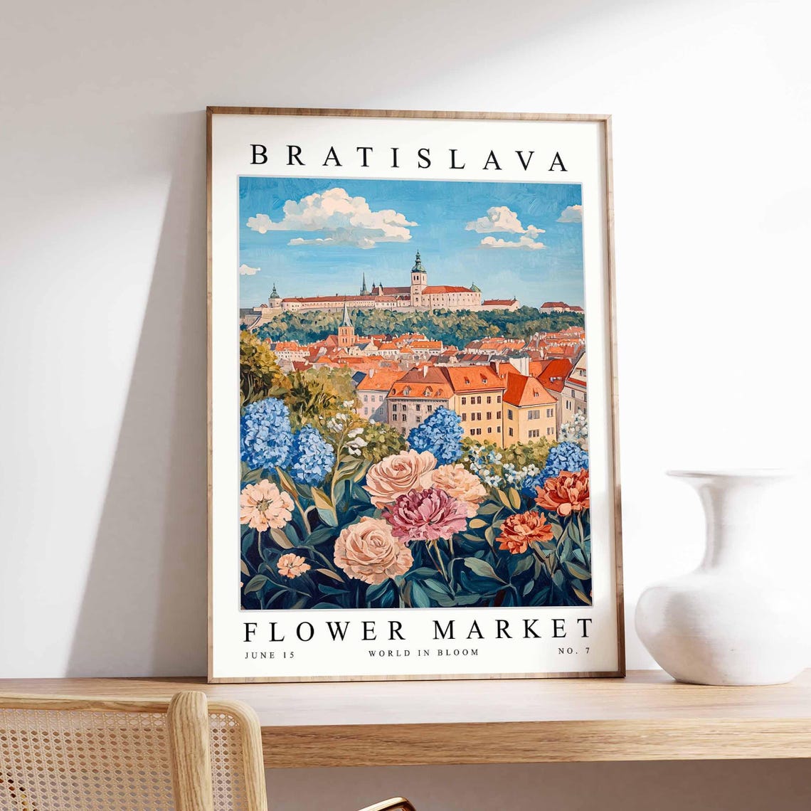 Bratislava Flower Market Castle Hill Roses Hydrangea Travel Poster