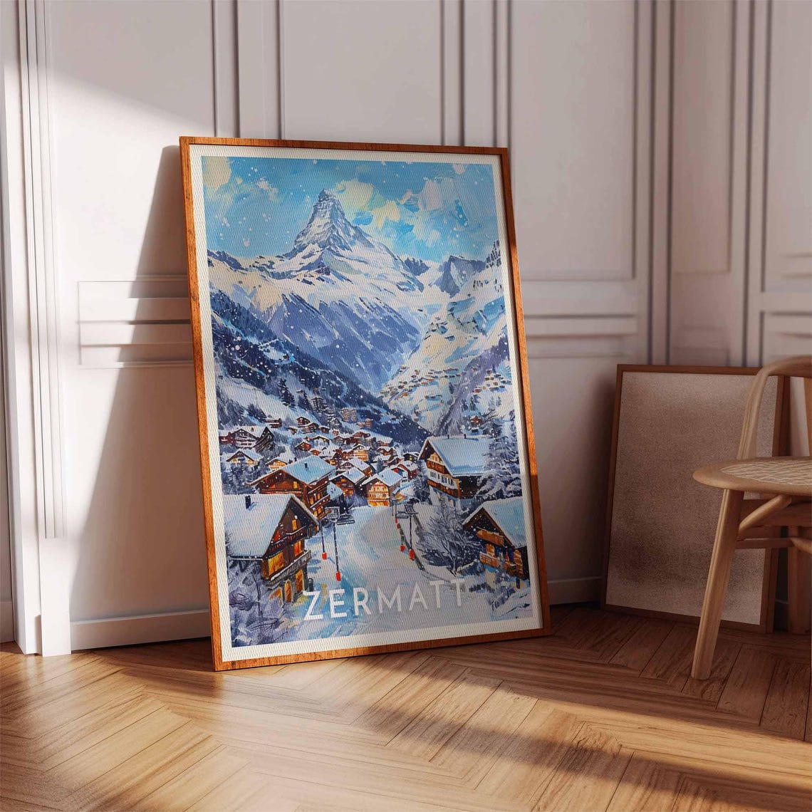 Zermatt Snowy Village Matterhorn Sunset Snowfall Evening Poster - Image 3