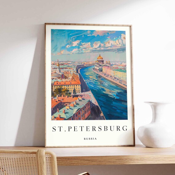 St Petersburg Russia Aerial View Over the Neva River City Poster