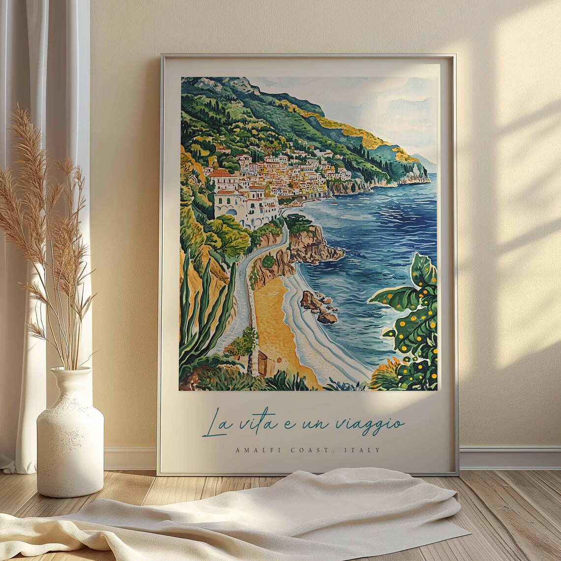 Amalfi Coast Italy Cliffside Town Coastal Road Painting Travel Poster - Image 2