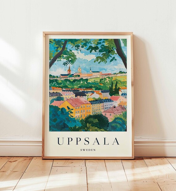 Uppsala Sweden Cathedral Cityscape Colorful Travel Poster Art