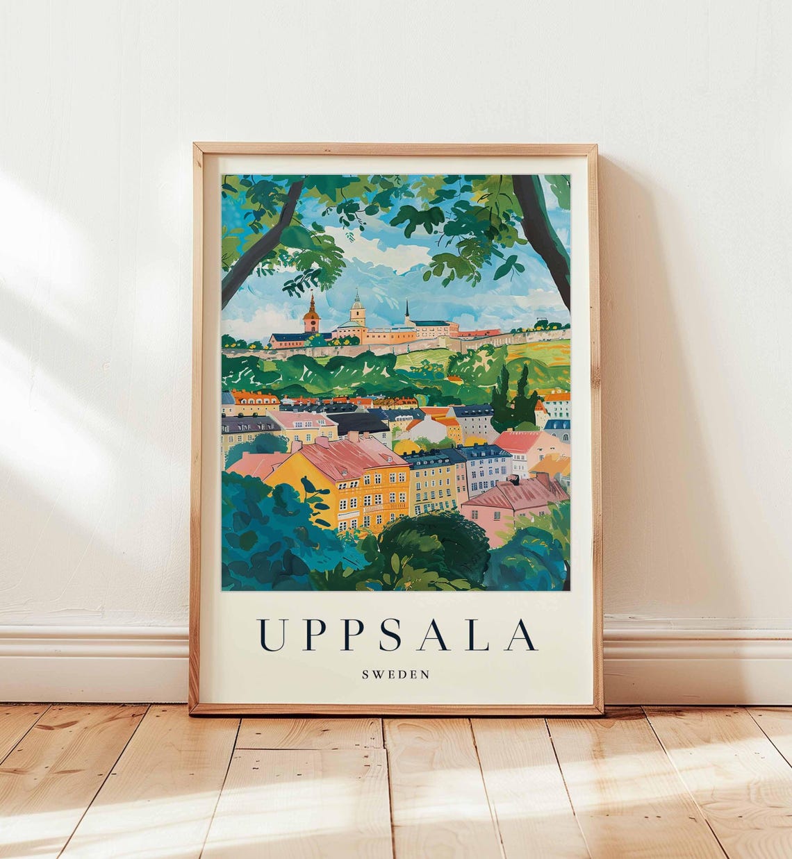Uppsala Sweden Cathedral Cityscape Colorful Travel Poster Art