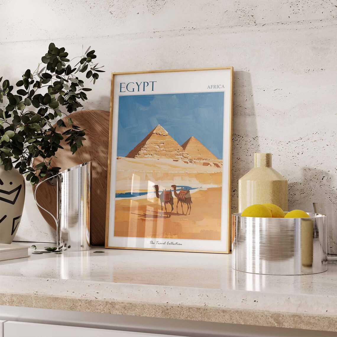 Egypt Giza Pyramids Camels Crossing Desert Painting Wall Art - Image 3