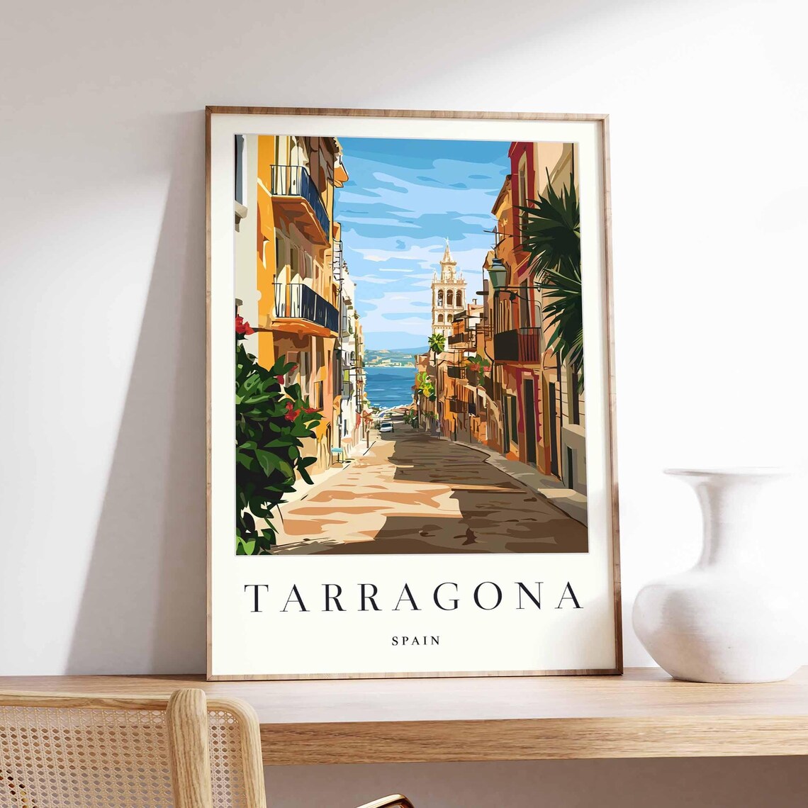 Tarragona Spain Charming Sunny Street to the Blue Sea Poster