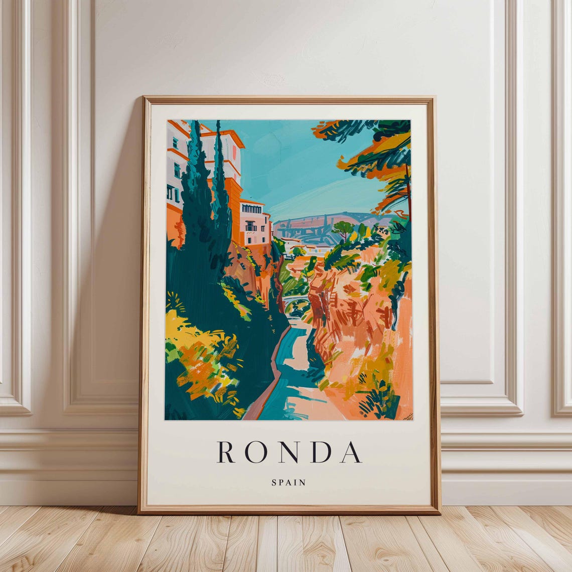 Ronda Spain Cliffside Old Town Gorge River Cypress Trees View Poster - Image 3