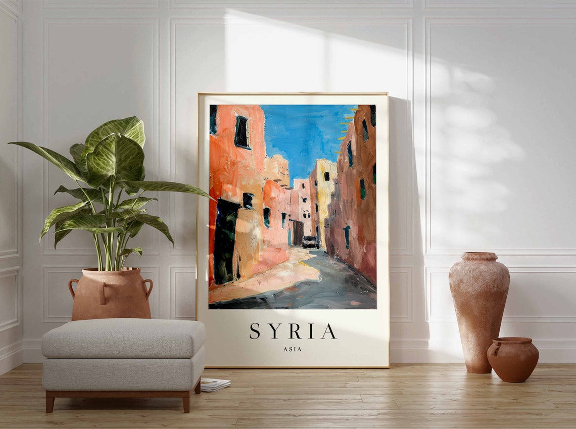 Syria Sunlit Old Town Street Salmon Stone Buildings Asia Travel Poster - Image 3