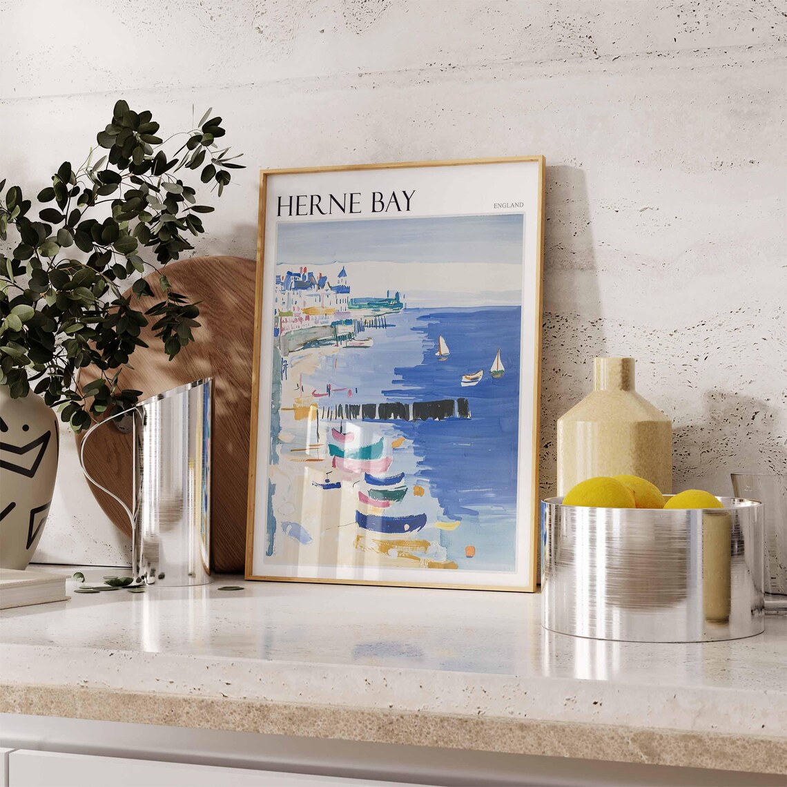 Herne Bay England Colourful Boats Breakwaters Sailboats Poster - Image 2