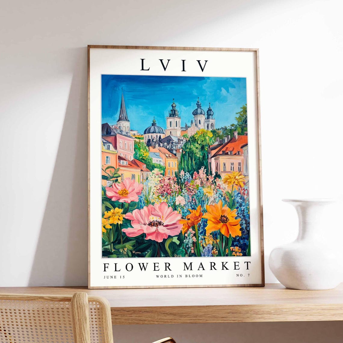 Lviv Flower Market June 15 Bloom Pink Blossom Domed Churches Poster
