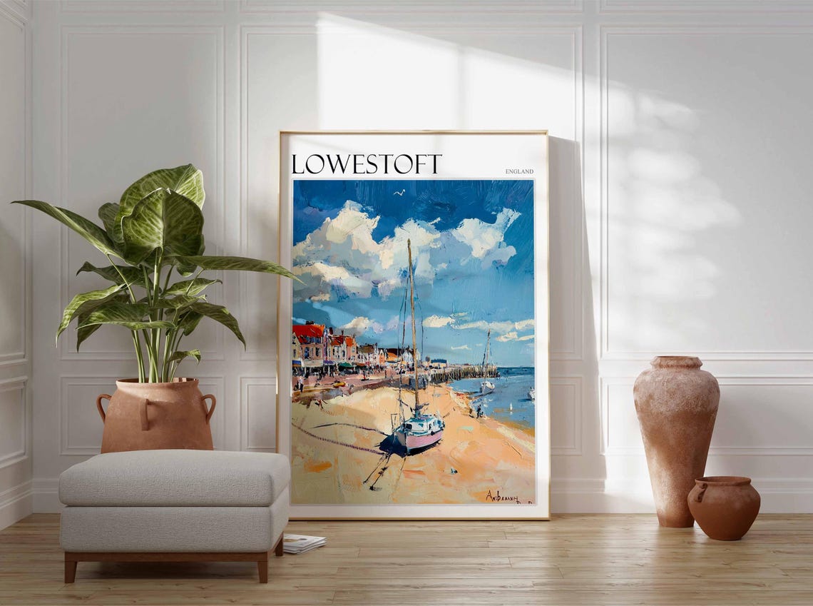 Lowestoft England Beached Sailboat Sandy Shore Promenade Poster - Image 3
