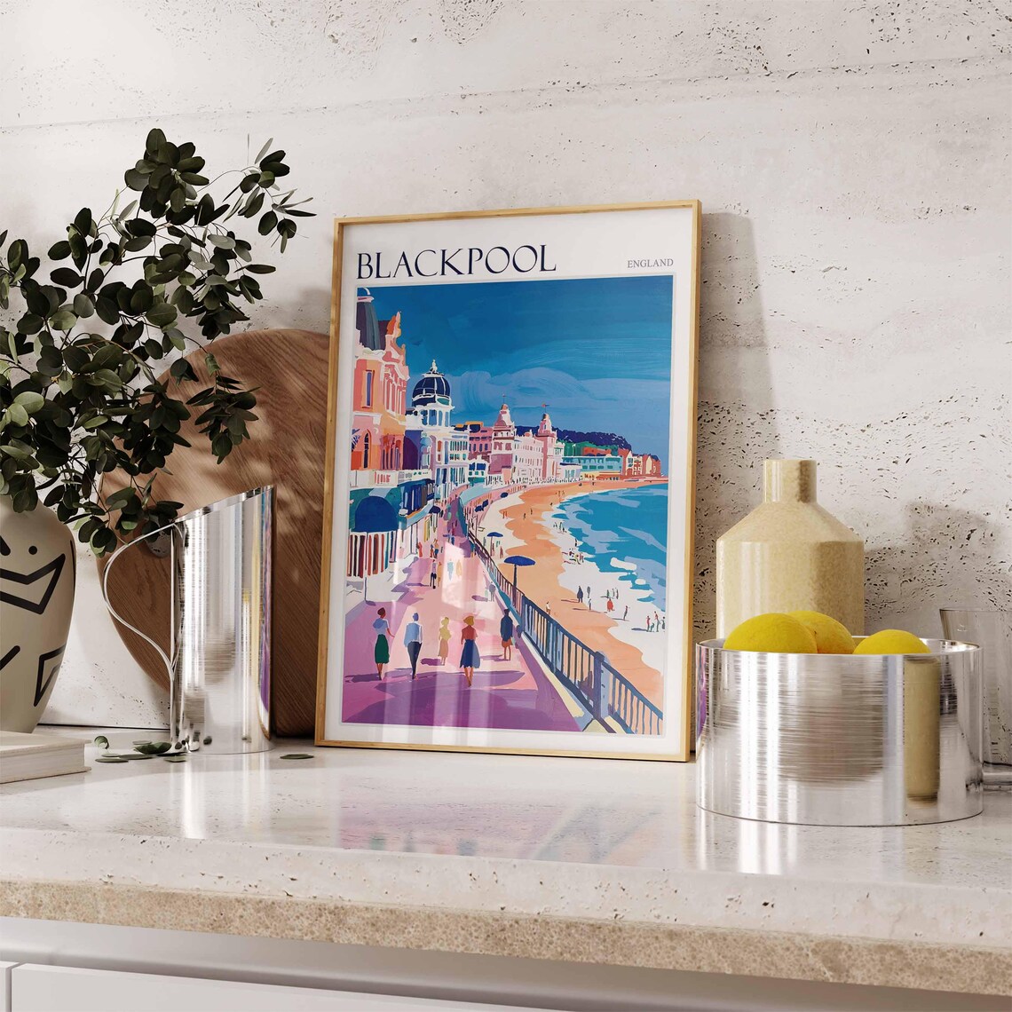 Blackpool Promenade Strollers Seafront Hotels Bold England Coast Poster - Image 2