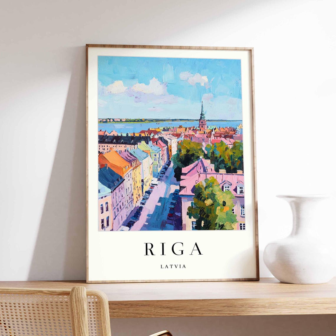 Riga Latvia Colorful Old Town Aerial View With River Travel Poster