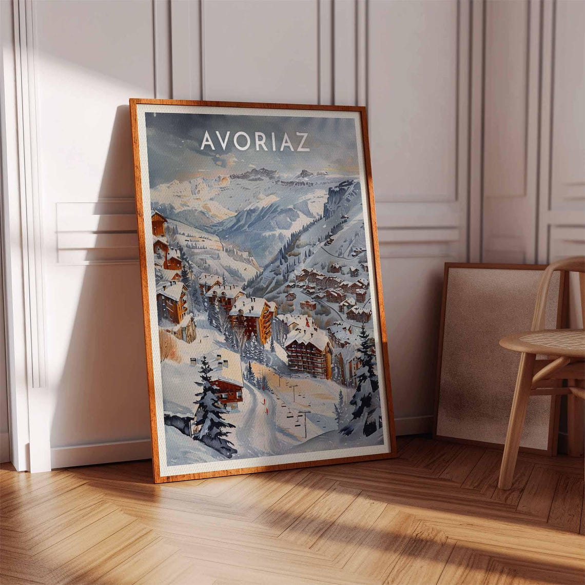 Avoriaz French Alps Panoramic Village Night Lights Ski Poster - Image 2