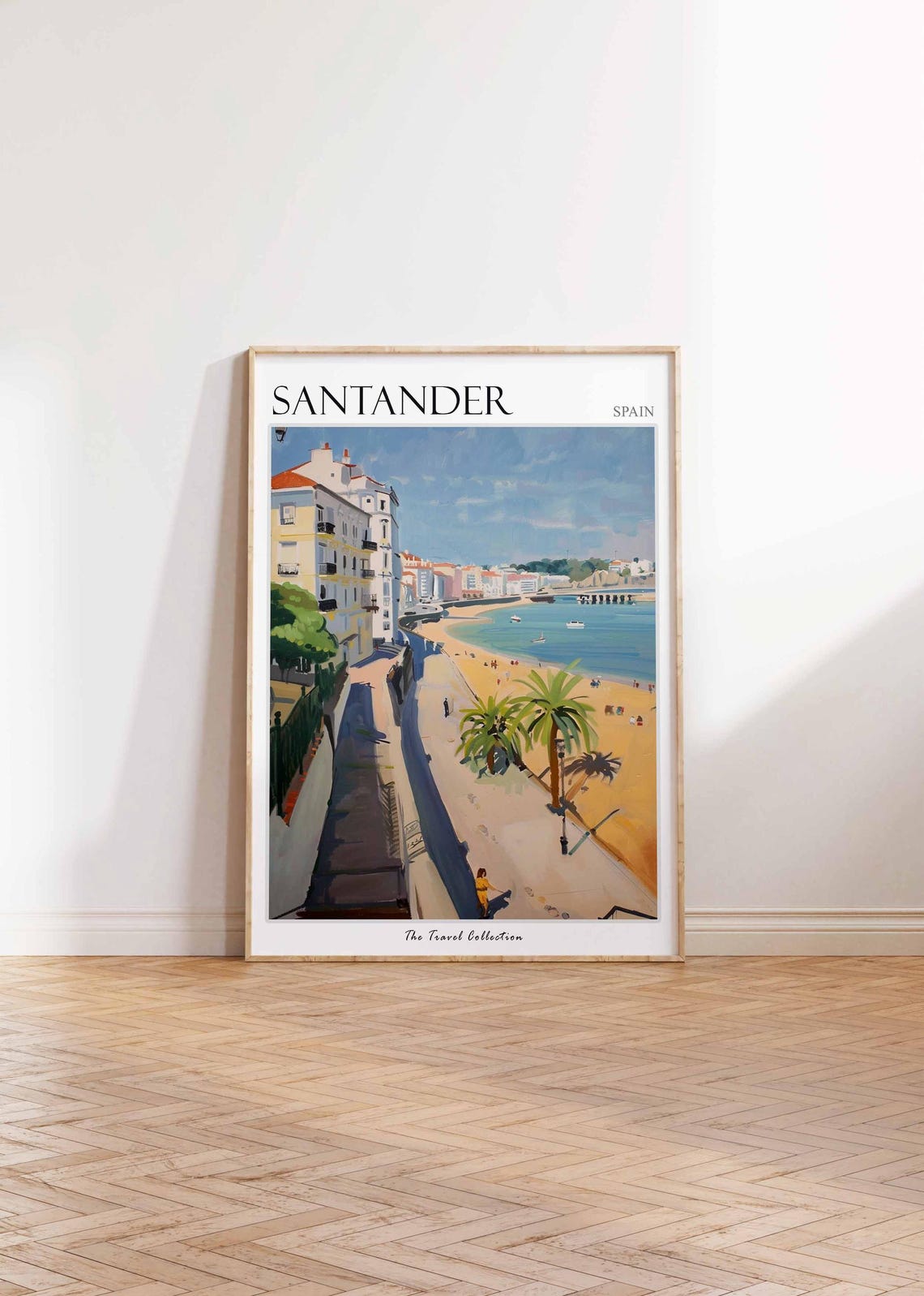 Santander Spain Beach and Pier Sunny Coast Painting Art Poster - Image 2