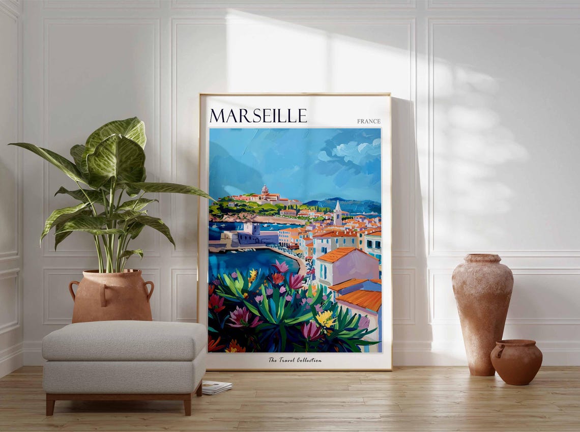 Marseille France Hilltop Basilica View Painted Travel Poster - Image 3