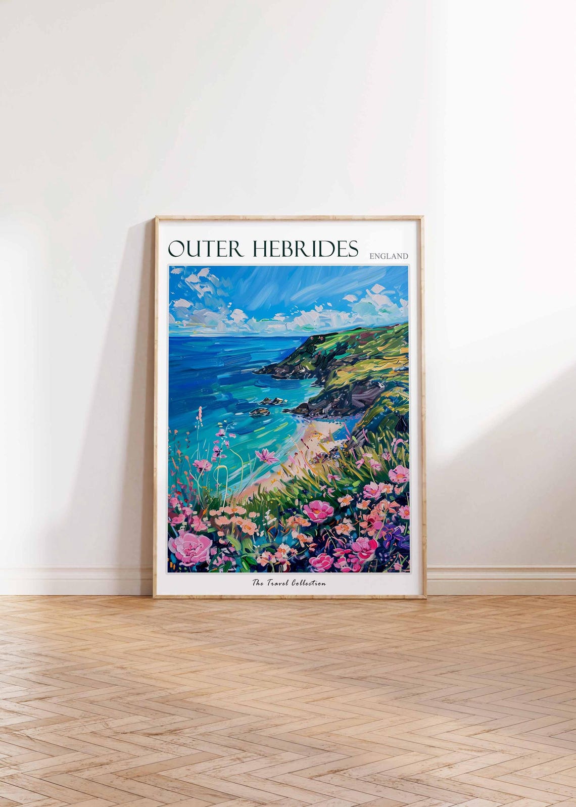 Outer Hebrides Rocky Headland Pink Wildflower Scene Travel Poster - Image 2