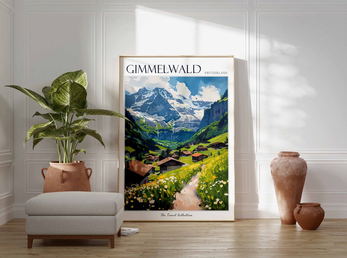 Gimmelwald Poster Switzerland Travel Print Swiss Decor Europe Travel Poster European Wall Art Gimmelwald Gift Gimmelwald Travel Poster - Image 2