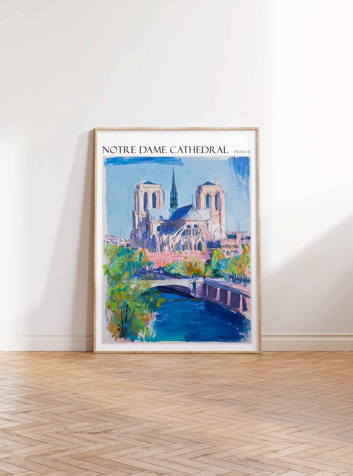 Notre Dame Cathedral Poster Notre Dame Cathedral Travel Print France Travel Poster Tropical Decor Travel Gift Floral Print - Image 2