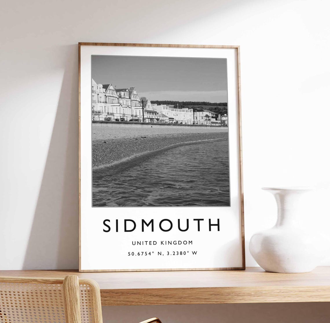 Sidmouth United Kingdom Black And White Beachfront Photo Poster