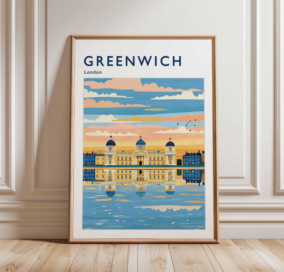 Greenwich London Travel Poster Naval College Sunset Reflection Art