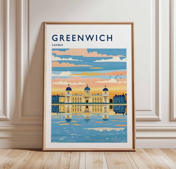 Greenwich London Travel Poster Naval College Sunset Reflection Art