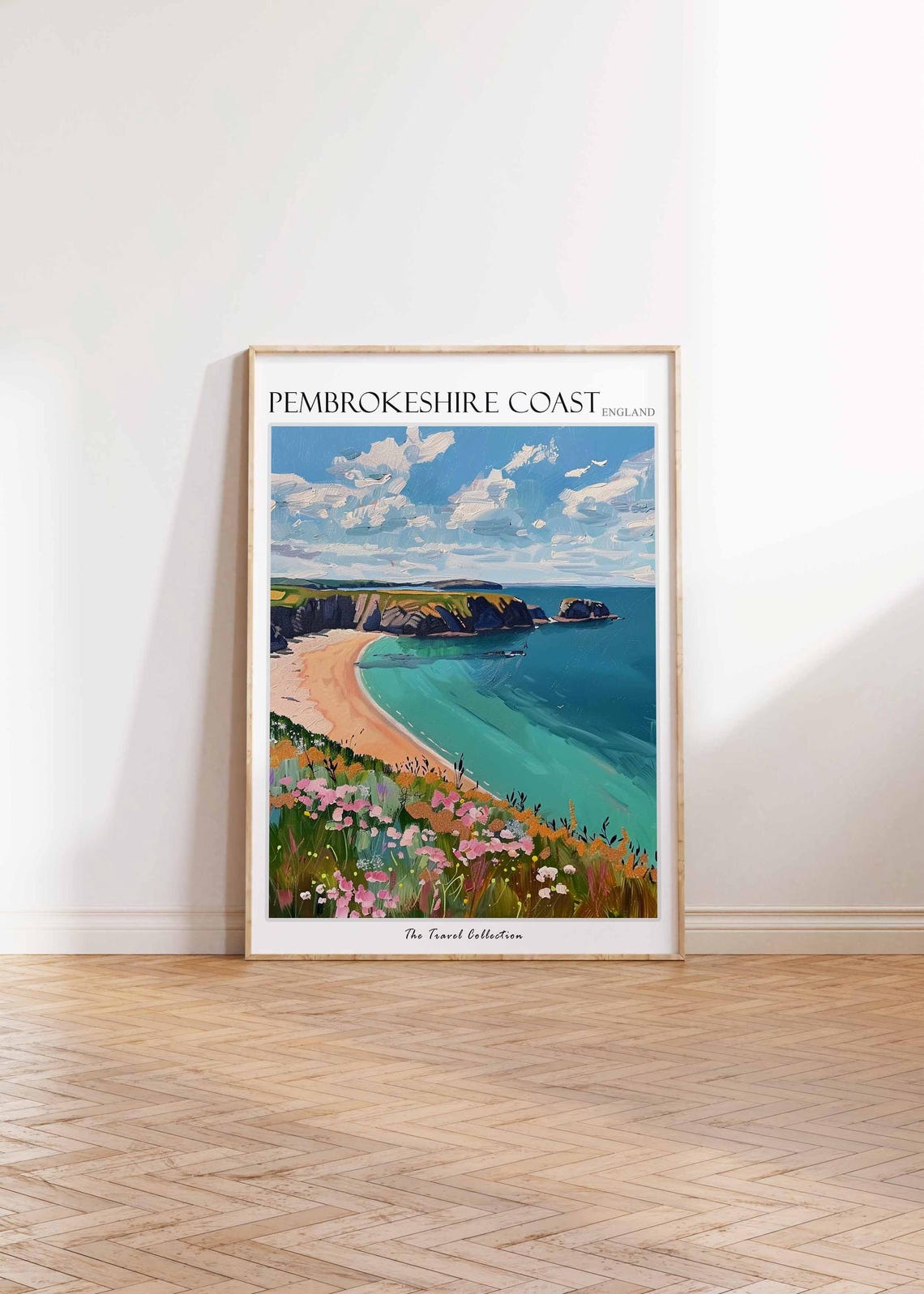 Pembrokeshire Coast England Beach Cliffs Wildflowers Art Poster - Image 2
