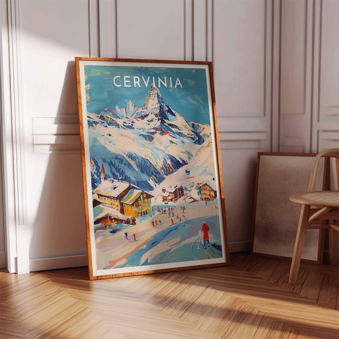 Cervinia Italy Matterhorn Peak Alpine Village Skiers Ski Poster - Image 3